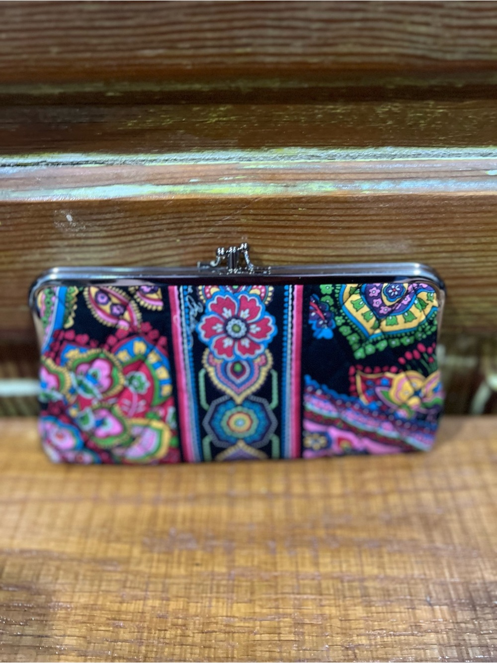 Vera Bradley Black Floral Print Frame Clutch Wallet - Picture 2 of 5